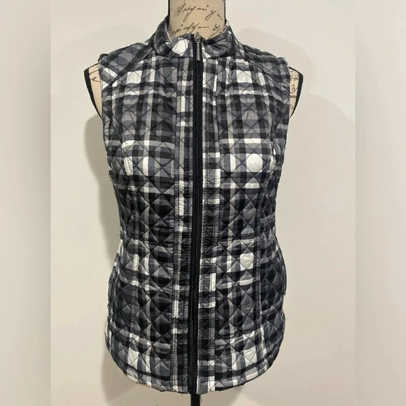 Laura Scott Woman's Quilted Front-Zipper Vest Black White Plaid Size Small - Picture 8 of 8